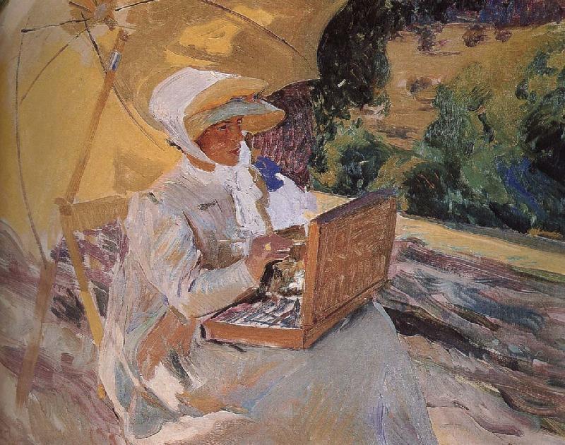 Joaquin Sorolla Maria Pardo sketching in oil painting image